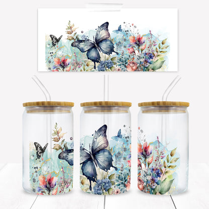 Watercolour Butterflies 16 oz. Libbey Tumbler Wrap - Sublimation Wrap- Ready to Press Sublimation