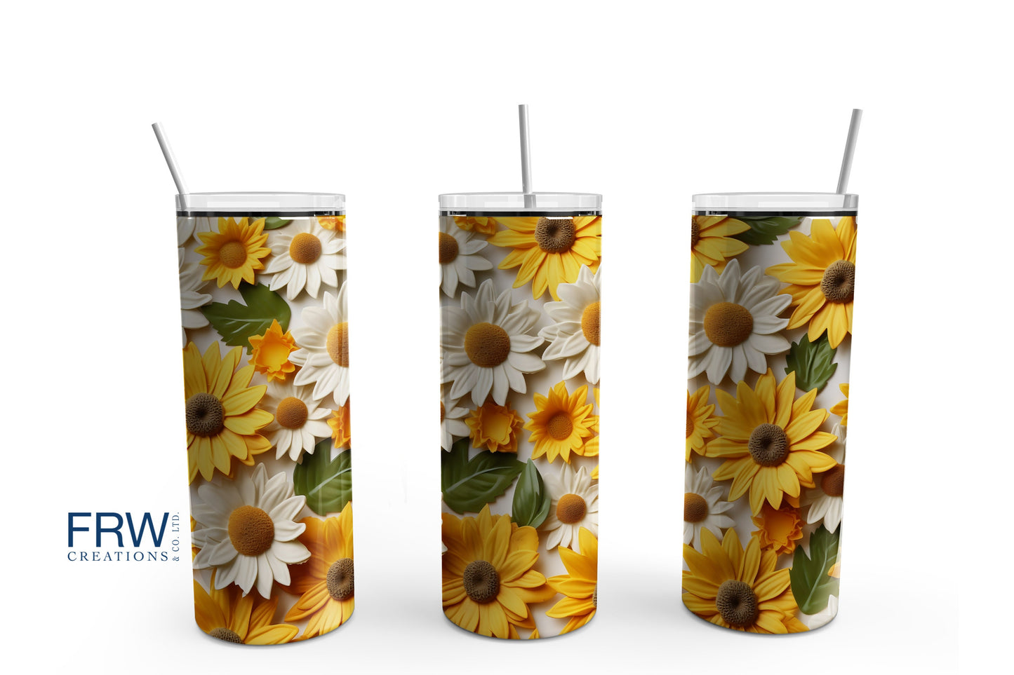 3D Flowers- Yellow and Greens Tumbler 20 oz Tumbler Sublimation Transfer Wrap