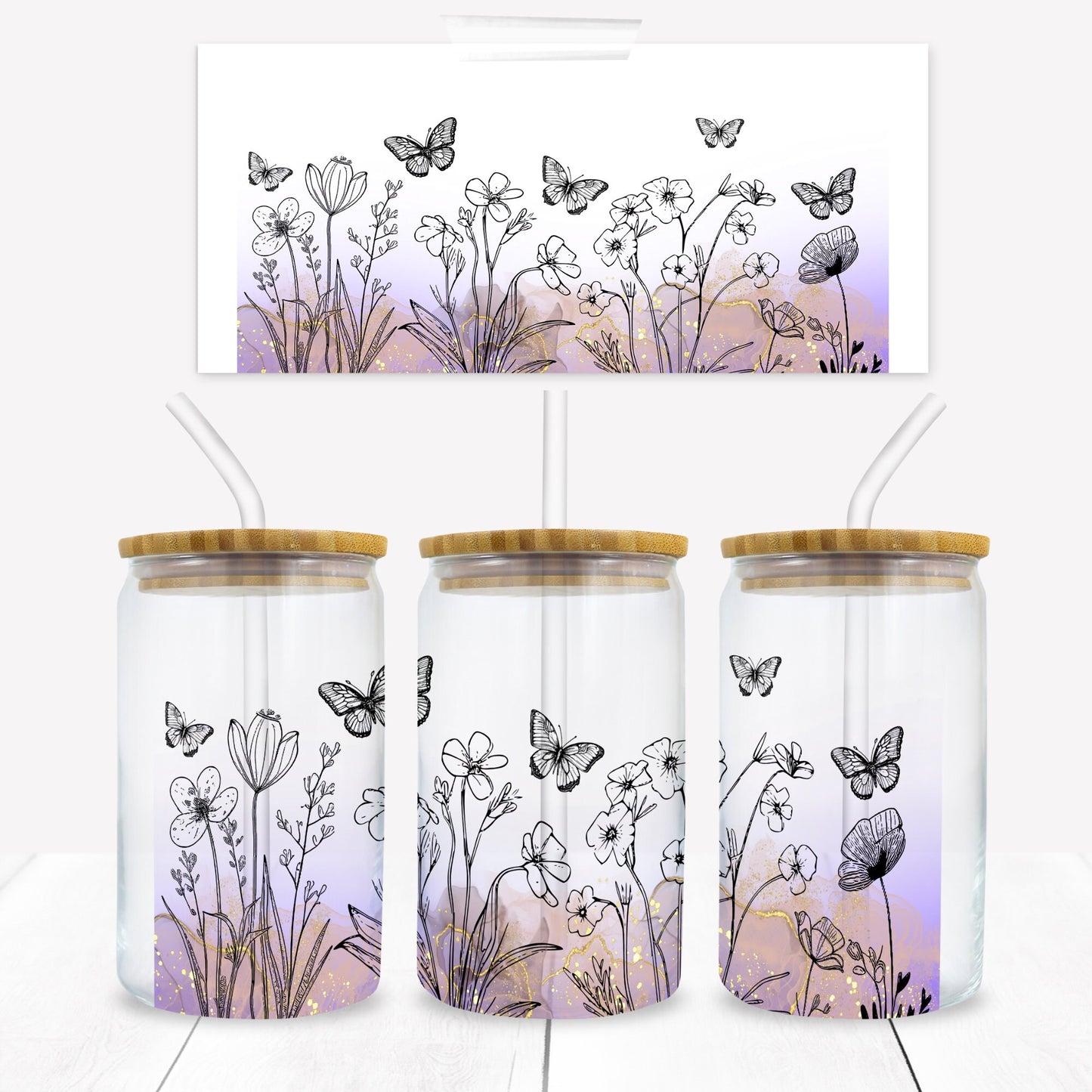 Dainty Flowers 16 oz. Libbey Tumbler Wrap - Sublimation Wrap- Ready to Press Sublimation