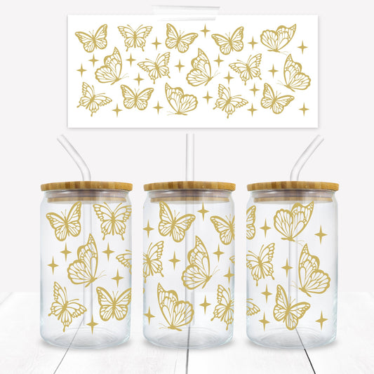 Golden Butterflies 16 oz. Libbey Tumbler Wrap - Sublimation Wrap- Ready to Press Sublimation