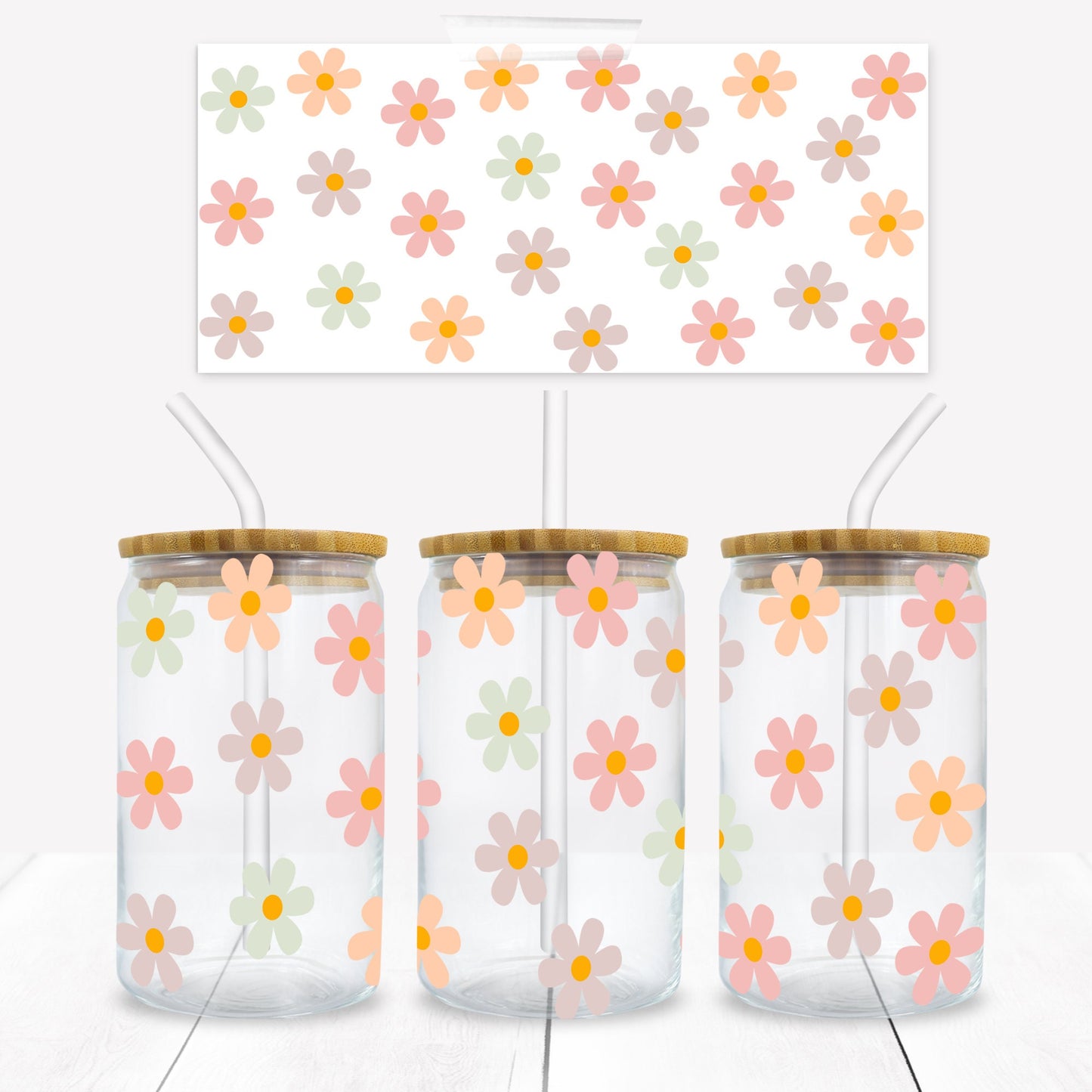 Pastel Daisies 16 oz. Libbey Tumbler Wrap - Sublimation Wrap- Ready to Press Sublimation