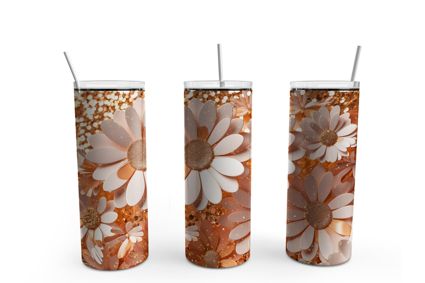 3D Sparkling Flowers #1 20 oz Tumbler Sublimation Transfer Wrap