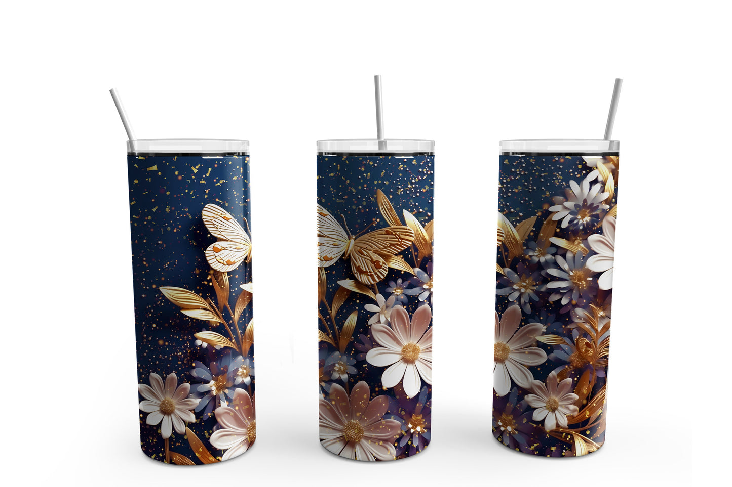 3D Sparkling Flowers #2 20 oz. Sublimation Tumbler Transfer