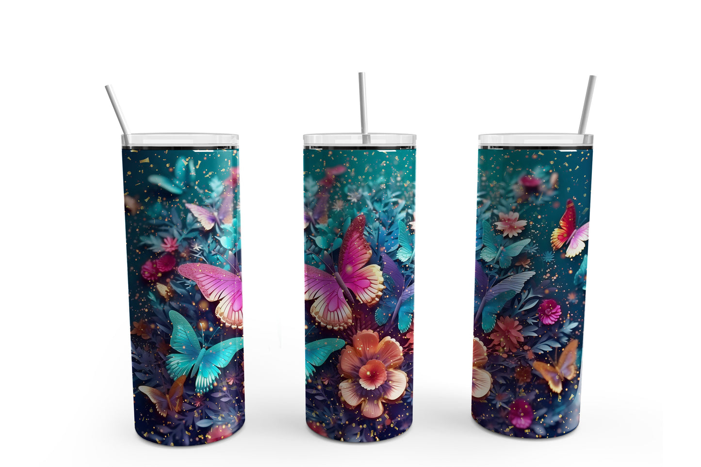 3D Sparkling Flowers #5 20 oz Tumbler Sublimation Transfer Wrap