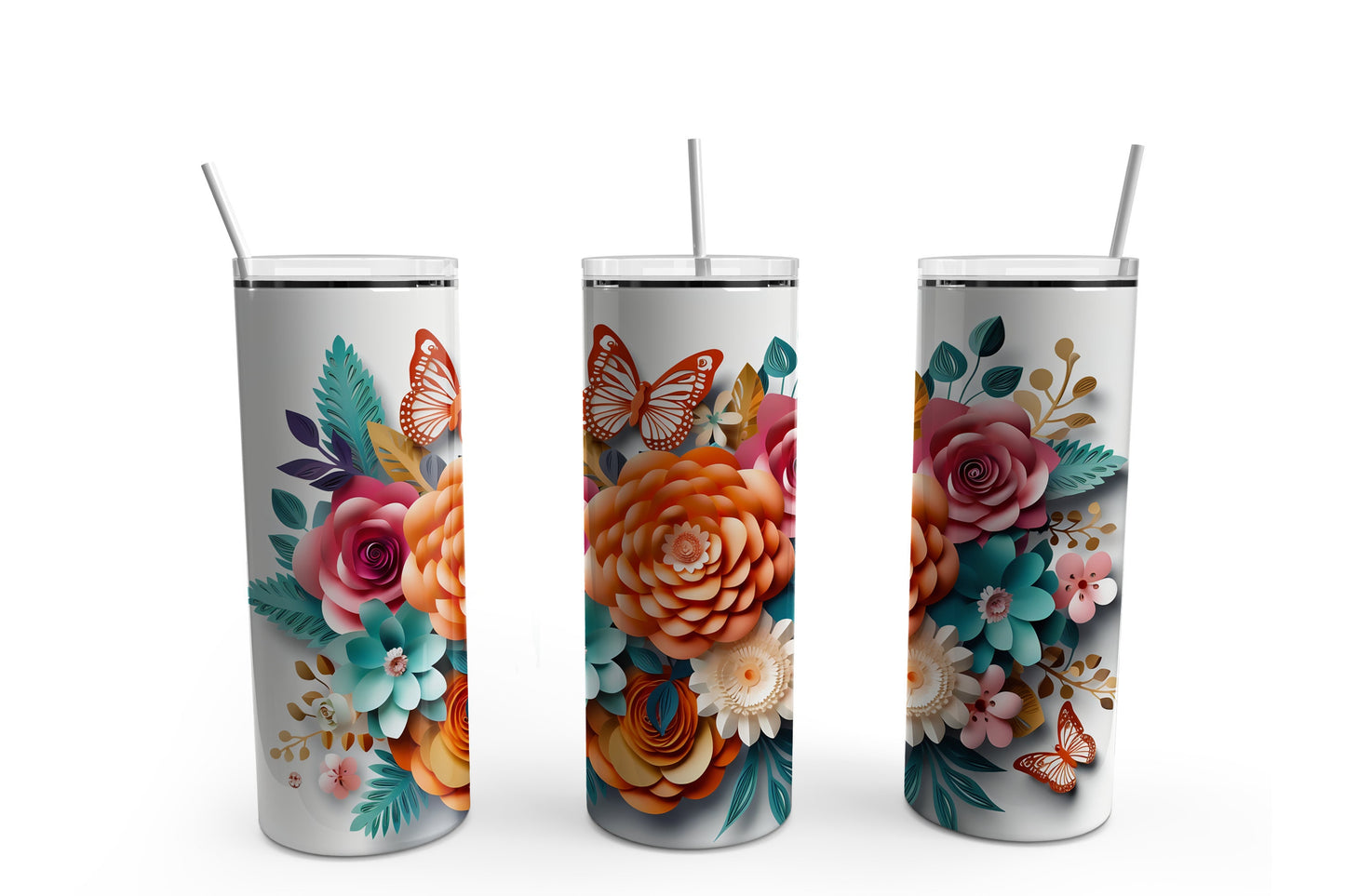 3D Flowers Concept #5 20 oz Tumbler Sublimation Transfer Wrap