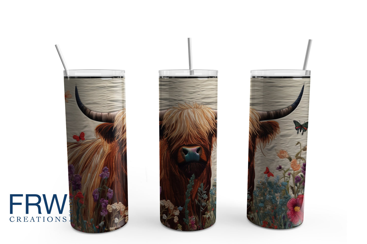 Embroidery Highland Cow 20 oz. Sublimation Tumbler Transfer