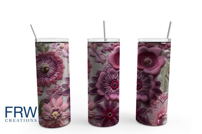 Embroidered Pink Flowers 20 oz. Sublimation Tumbler Transfer