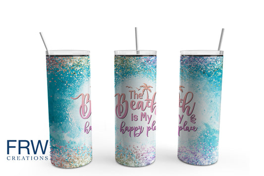 The Beach is my Happy Place Tumbler Sublimation Tumbler, Ready to Press Sublimation Transfer, 20 oz. Skinny Tumbler