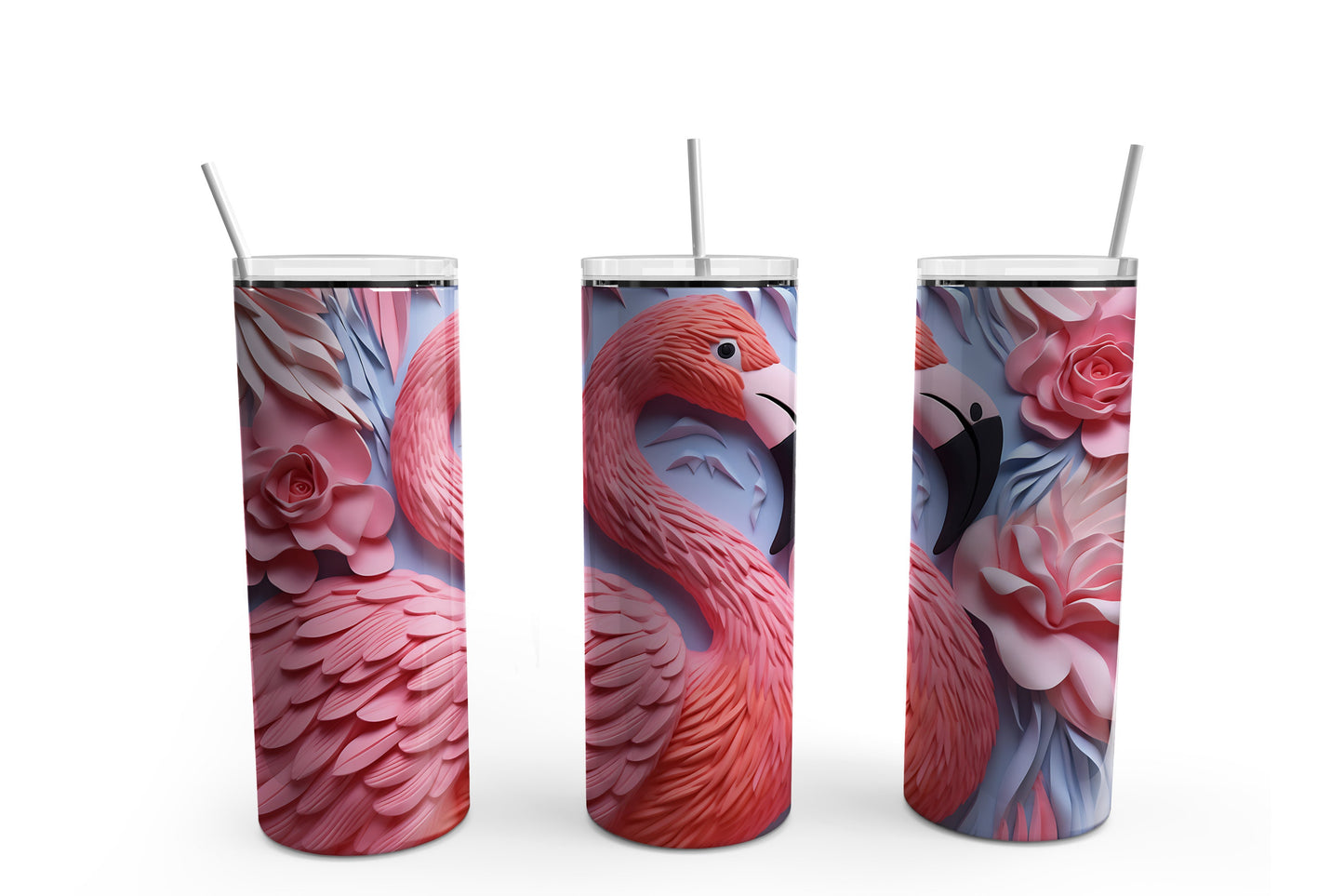 3D Flamingo 20 oz Tumbler Sublimation Transfer Wrap