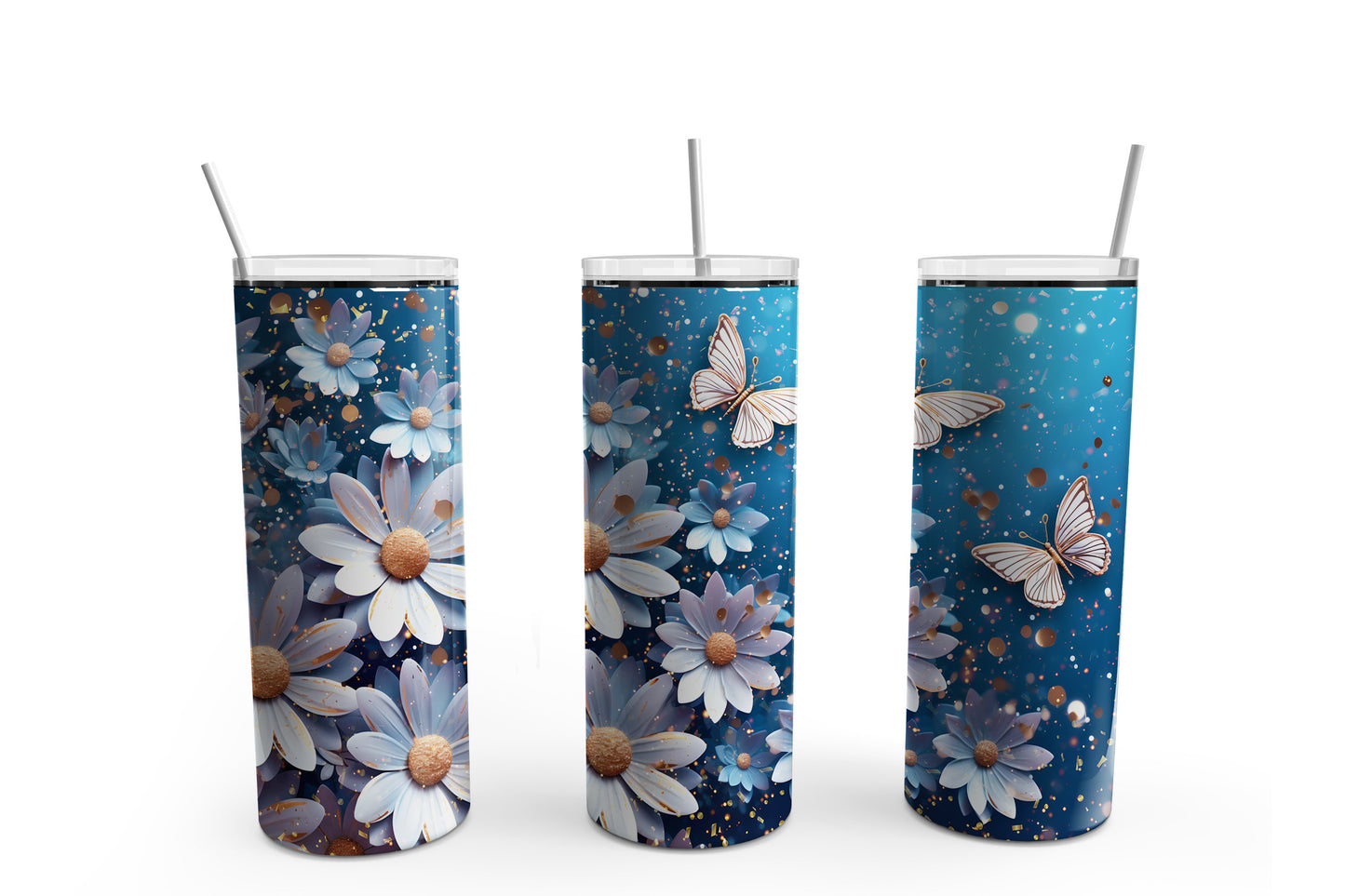 3D Sparkling Flowers #3 20 oz Tumbler Sublimation Transfer Wrap