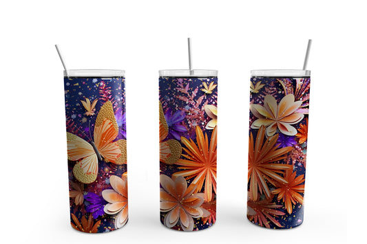 3D Sparkling Flowers #4 20 oz Tumbler Sublimation Transfer Wrap