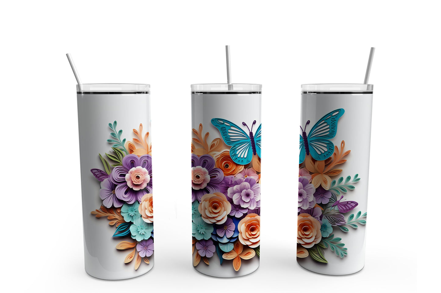 3D Flowers Concept #1 20 oz Tumbler Sublimation Transfer Wrap