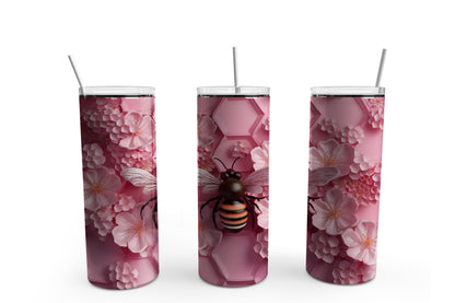 3D Bees and Pink Flowers 20 oz Tumbler Sublimation Transfer Wrap