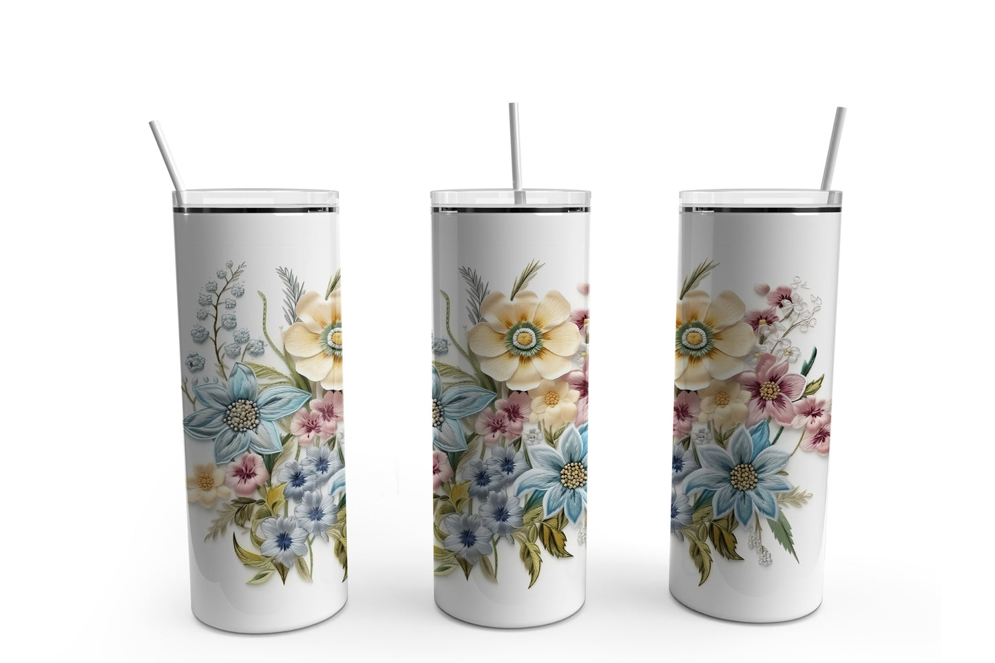 Embroidered Flowers 20 oz. Sublimation Tumbler Transfer