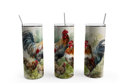 Rooster and Hens Tumbler Sublimation Tumbler, Ready to Press Sublimation Transfer, 20 oz. Skinny Tumbler