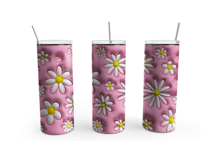 3D Daisies on Pink 20 oz Tumbler Sublimation Transfer Wrap