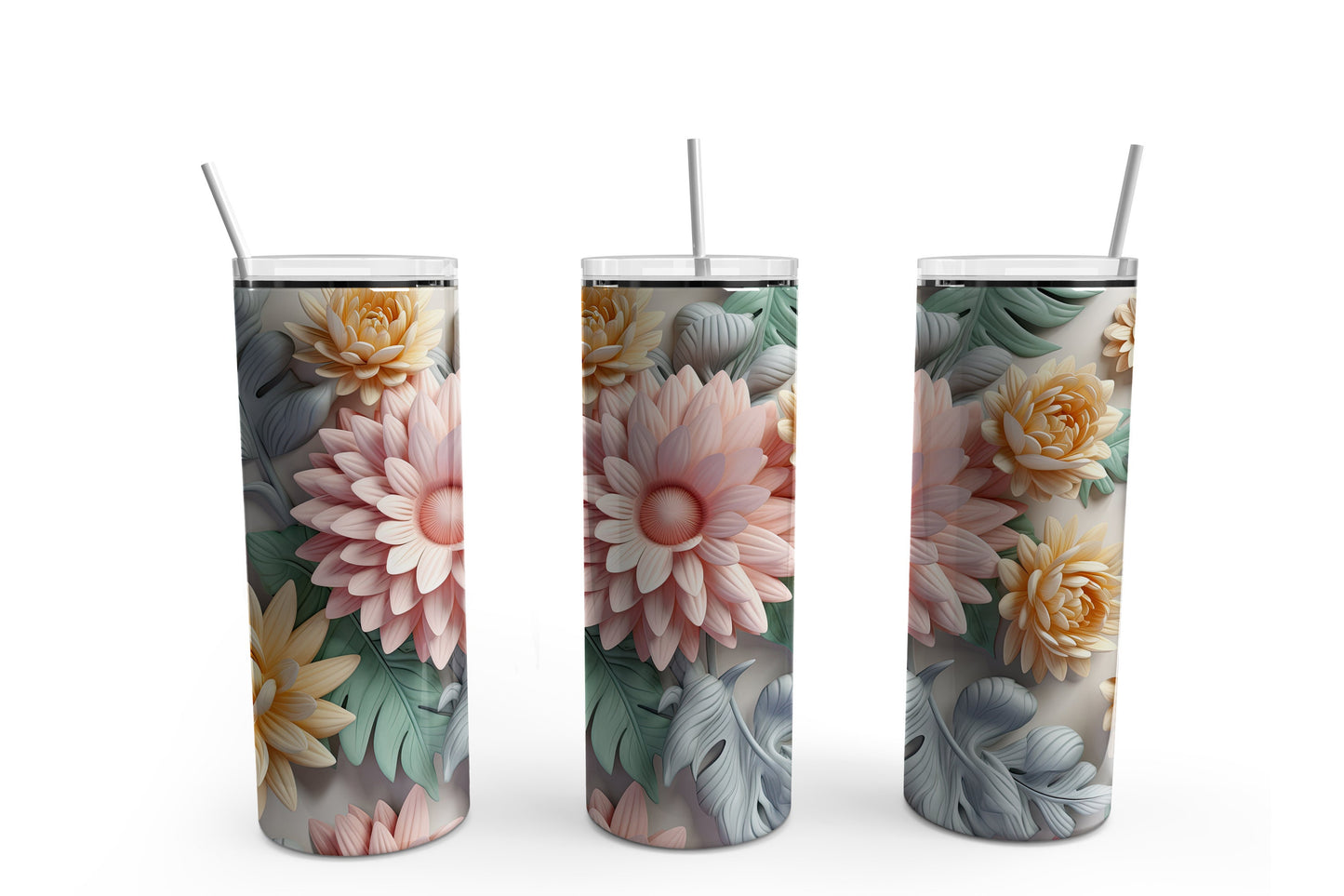 3D Flower BG #5 20 oz Tumbler Sublimation Transfer Wrap