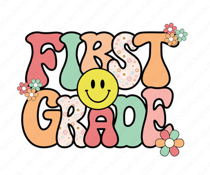 First Grade Retro PNG, Jpeg, SVG Design for DTF, Dtg, sublimation