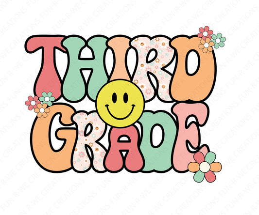 Third Grade Retro PNG, Jpeg, SVG Design for DTF, Dtg, sublimation