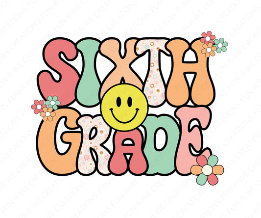 Sixth Grade Retro PNG, Jpeg, SVG Design for DTF, Dtg, sublimation