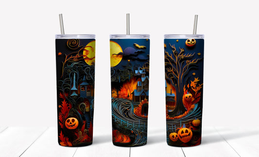 Spooky Night Quill Tumbler Sublimation Tumbler, Ready to Press Sublimation Transfer, 20 oz. Skinny Tumbler