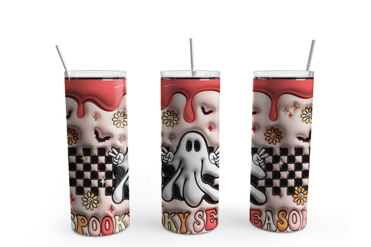 Inflated Spooky Season Checkered Sublimation Tumbler, Ready to Press Sublimation Transfer, 20 oz. Skinny Tumbler