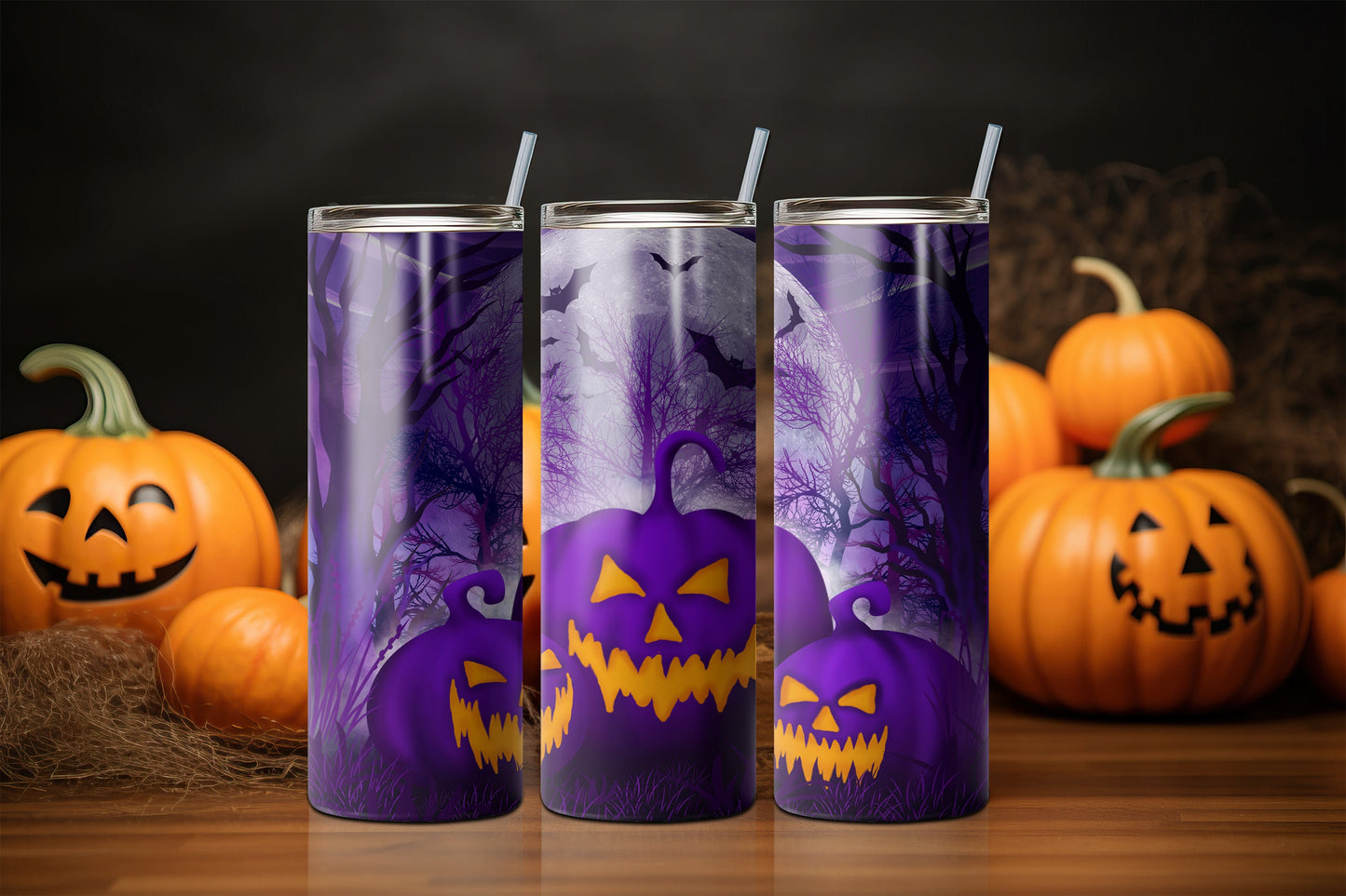 Purple Halloween Moon Sublimation Tumbler, Ready to Press Sublimation Transfer, 20 oz. Skinny Tumbler