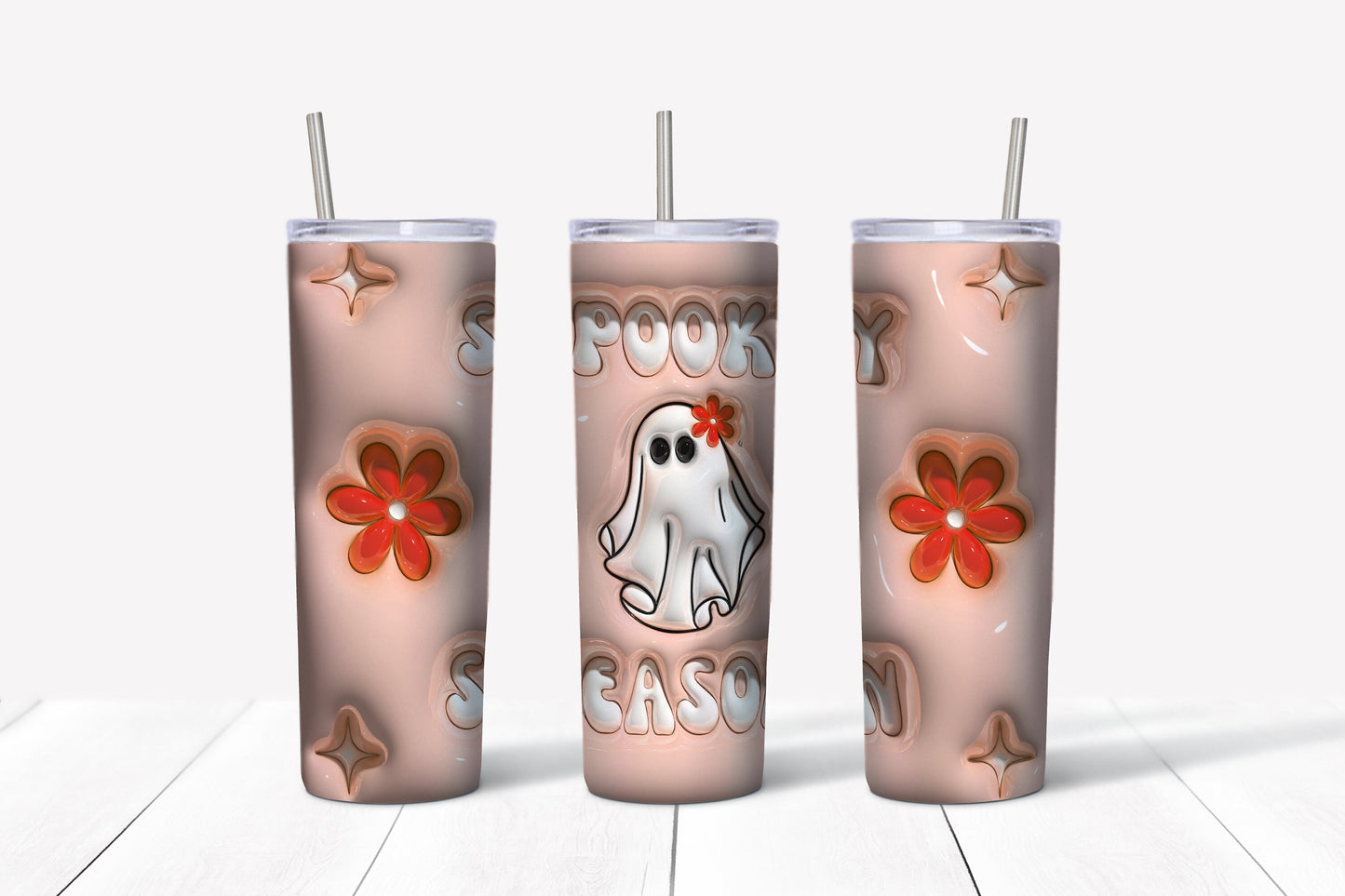 Inflated Retro Spooky Season Sublimation Tumbler, Ready to Press Sublimation Transfer, 20 oz. Skinny Tumbler