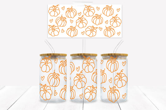 Pumpkin Outlines 16 oz. Libbey Tumbler Wrap - Sublimation Wrap- Ready to Press Sublimation