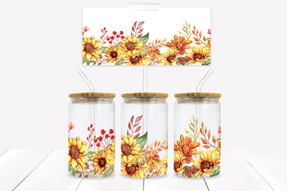 Fall Sunflower 16 oz. Libbey Tumbler Wrap - Sublimation Wrap- Ready to Press Sublimation