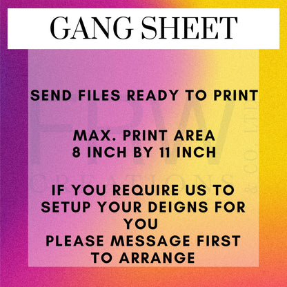 Custom Gang sheet Sublmation Transfers, Ready to Press Sublimation, Printing Service for T-Shirts, Sublimation Prints