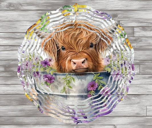 Baby HIghland Cow Wind Spinner 8" Sublimation Transfer Ready to Press