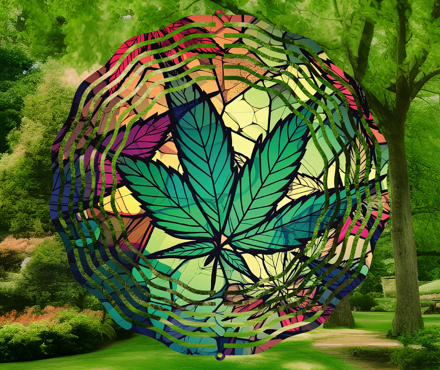 Cannabis Stained Glass Effect Wind Spinner 8" Sublimation Transfer Ready to Press