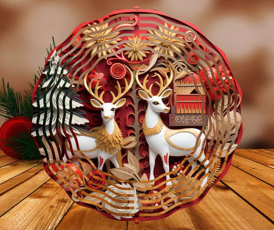 Christmas Deer Wind Spinner 3D Paper Quill Effect 8" Sublimation Transfer