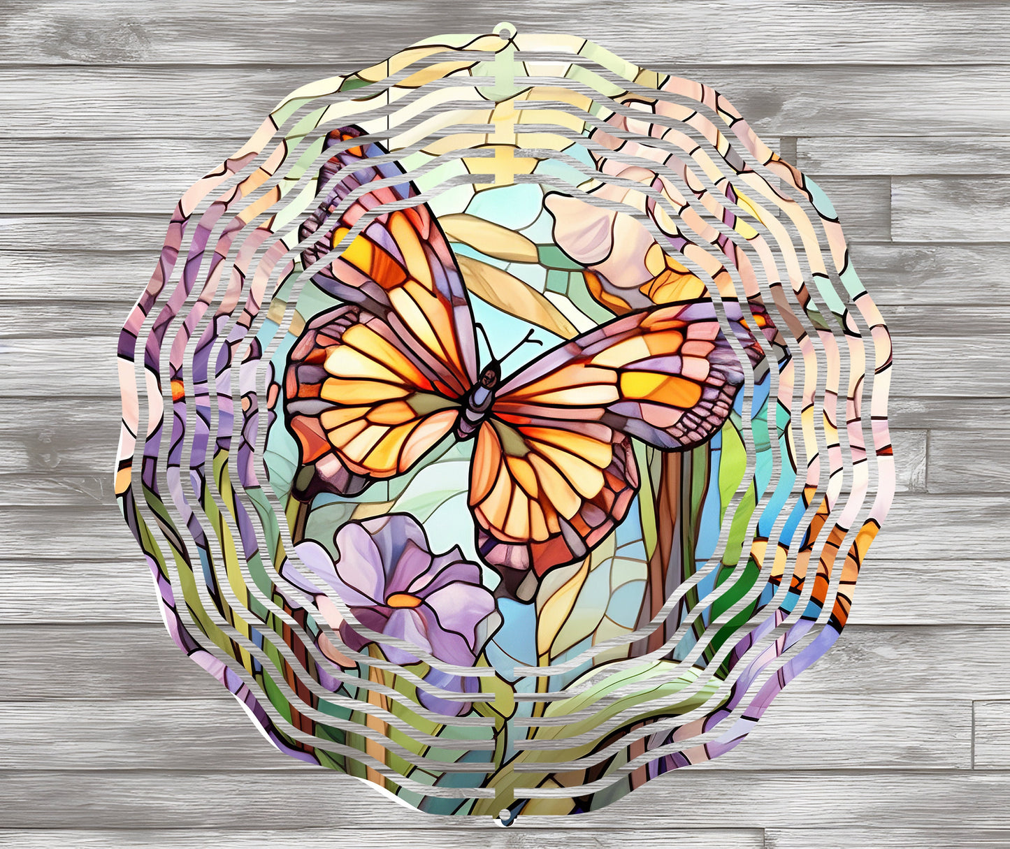 Butterfly Flowers #2 Stained Glass Effect Wind Spinner 8" Sublimation Transfer Ready to Press