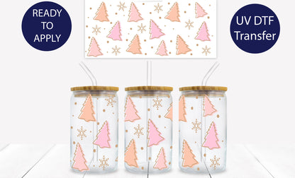 Christmas Trees Pink 16 oz. Libbey Tumbler Wrap – UV DTF transfer