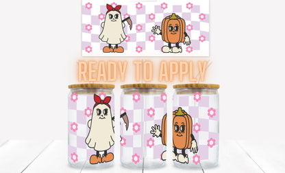 Retro Ghost and Pumpkin 16 oz. Libbey Tumbler Wrap – UV DTF transfer