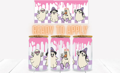 Retro Ghosts 16 oz. Libbey Tumbler Wrap – UV DTF transfer