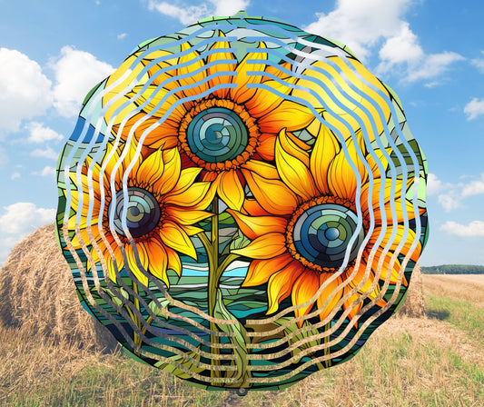 Sunflower Wind Spinner Stained Glass Effect Wind Spinner 8" Sublimation Transfer Ready to Press