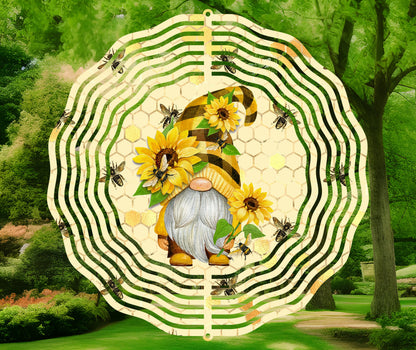 Sunflower Bee Gnome Wind Spinner 8" Sublimation Transfer Ready to Press