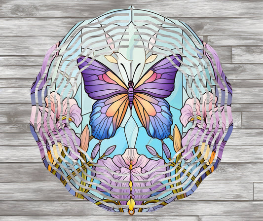 Butterfly Wind Spinner Stained Glass Effect 8" Sublimation Transfer Ready to Press