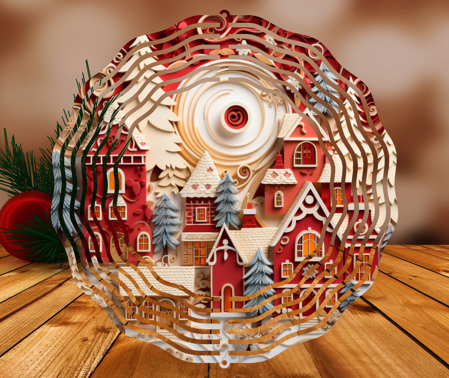 3D Christmas Village Paper Wind Spinner 8" Sublimation Transfer