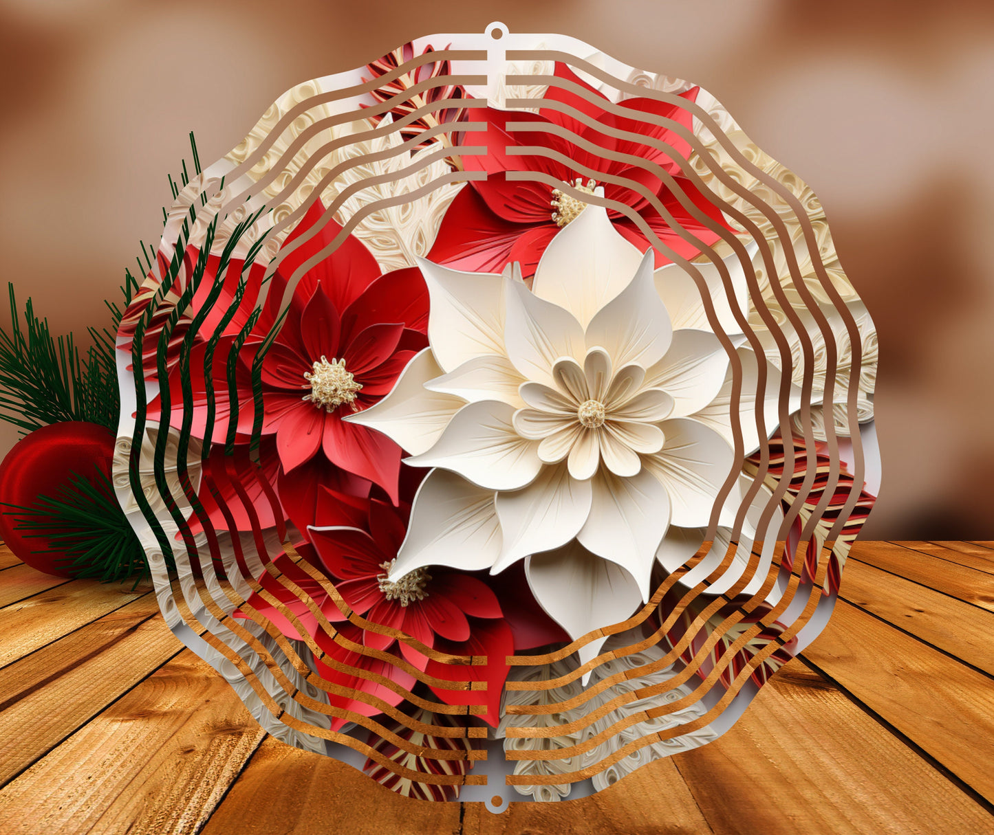 Red and White Poinsettia Sublimation  Wind Spinner 8" Sublimation Transfer