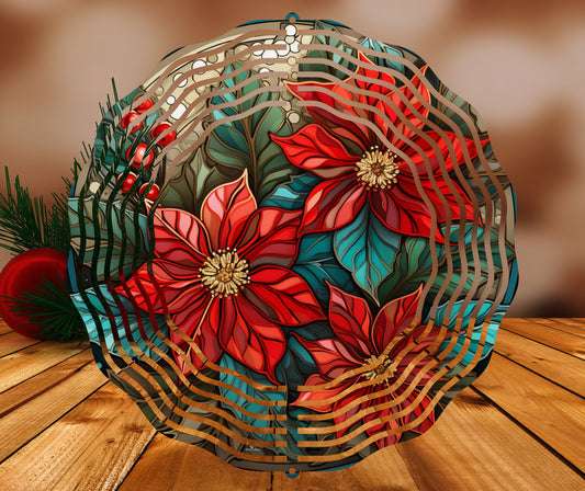 Poinsettia Stained Glass Effect Sublimation  Wind Spinner 8" Sublimation Transfer