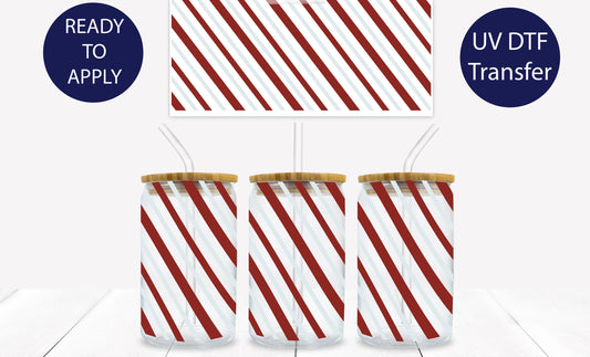 Christmas Candy Cane Stipes 16 oz. Libbey Tumbler Wrap – UV DTF transfer