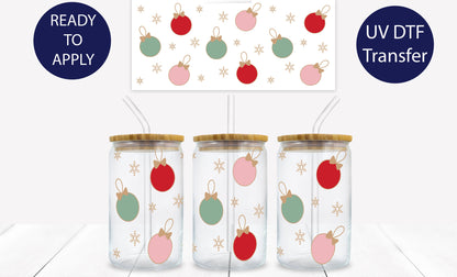 Christmas Retro Ornaments 16 oz. Libbey Tumbler Wrap – UV DTF transfer