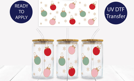 Christmas Retro Ornaments 16 oz. Libbey Tumbler Wrap – UV DTF transfer