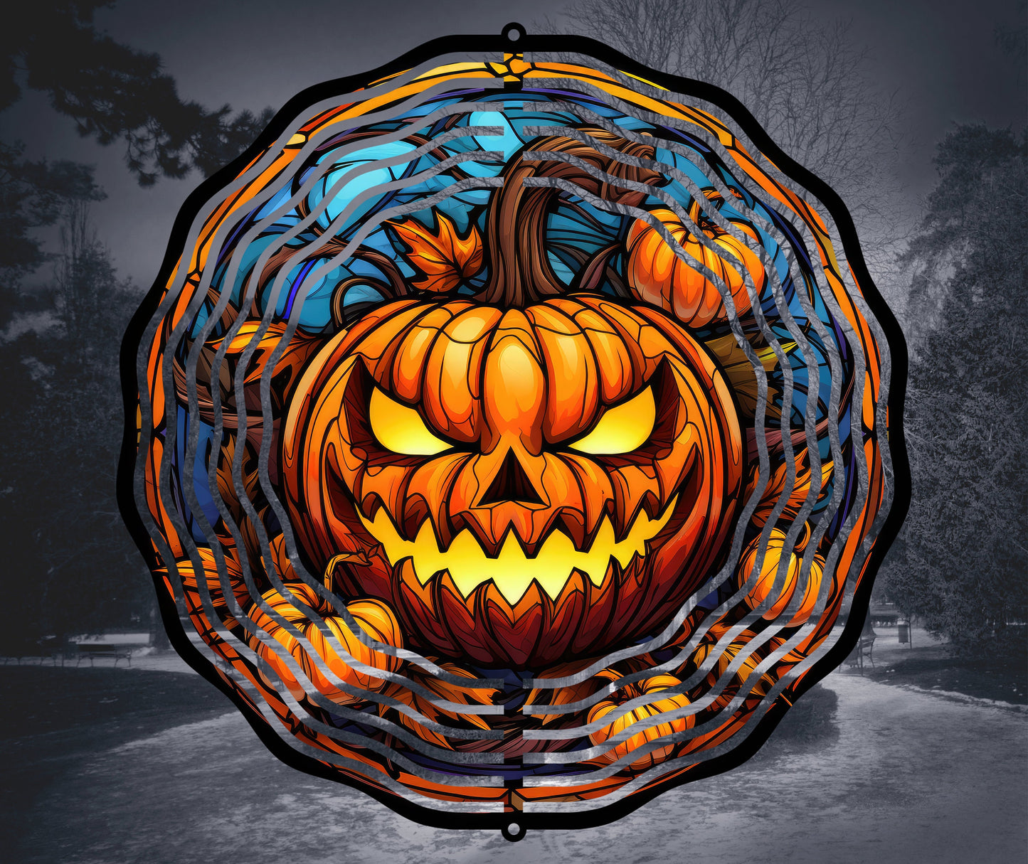 Halloween Pumpkin Wind Spinner Stained Glass Effect Wind Spinner 8" Sublimation Transfer Ready to Press