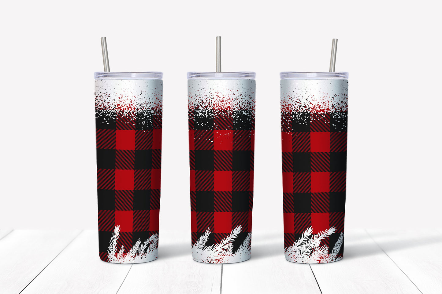 Buffalo Plaid and Snow 20 oz Tumbler Sublimation Transfer Wrap