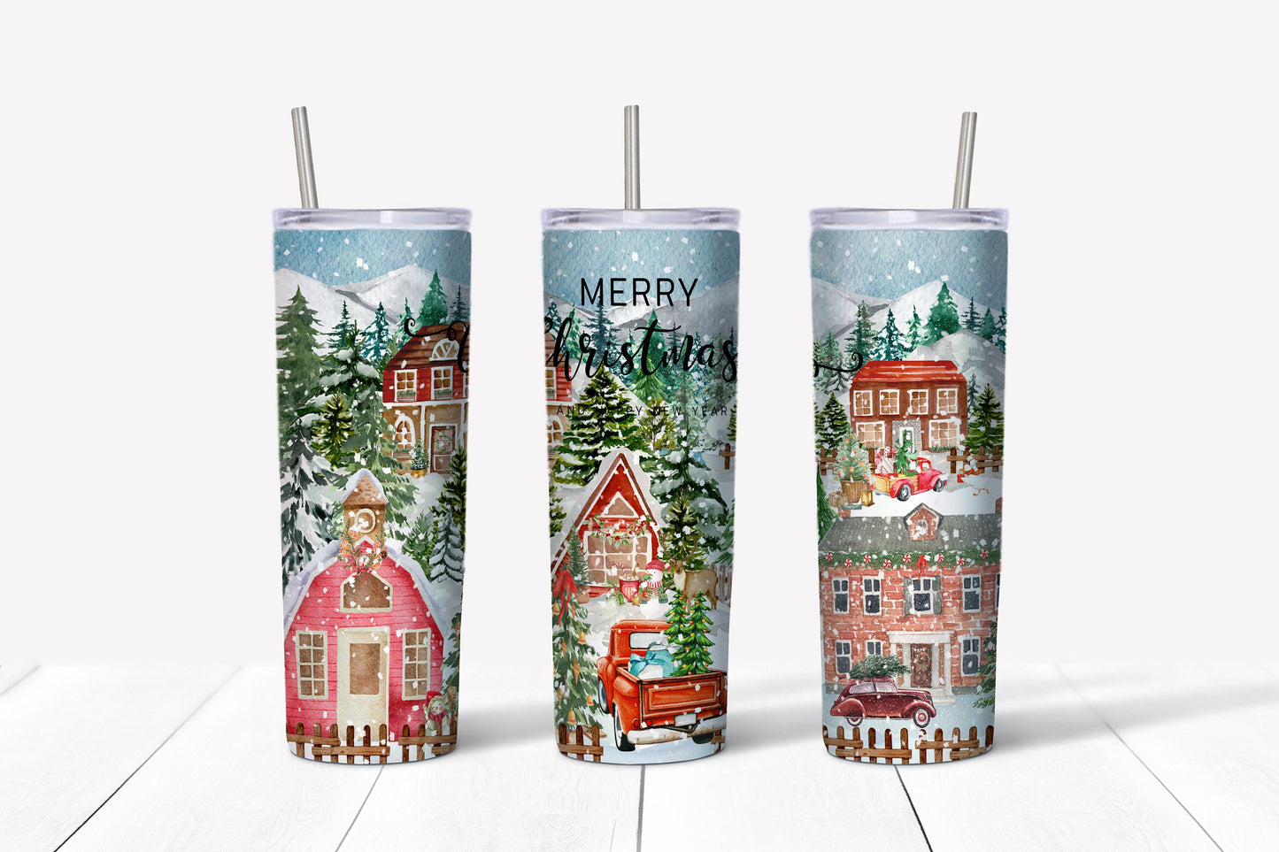 Christmas Farmhouse 20 oz Tumbler Sublimation Transfer Wrap